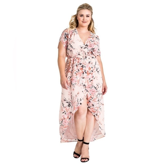 NWT. Standards & Practices 1X Wrap Hi-Low Garden Floral Maxi Chiffon Dress. - Picture 3 of 15